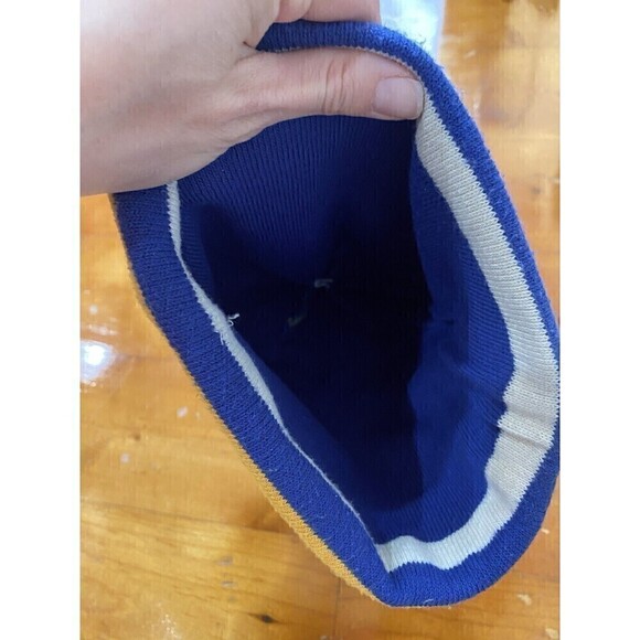 LL Bean Mountain Blue Winter Pom Pom Hat Purple Yellow Blue Striped - Picture 4 of 6